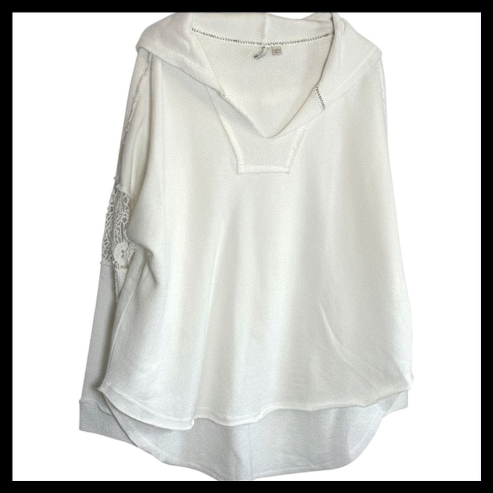 NWOT Live Well Lifestyle White Crochet Sleeve Hoodie 18/20 High Low Hem
